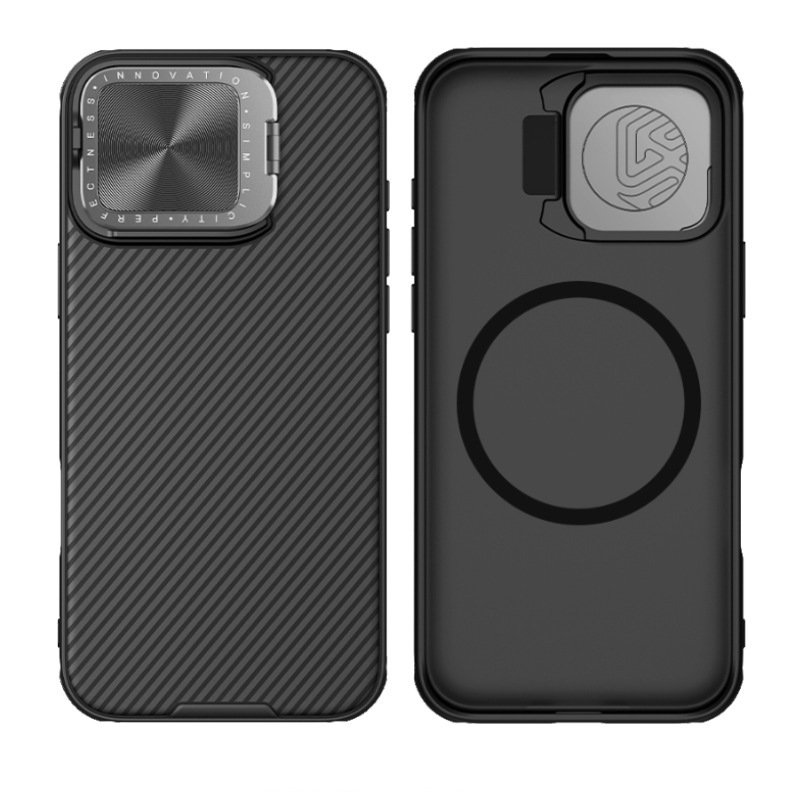 iPhone 16 Pro/Max/16 Plus/16 - Coque noire Nillkin protection caméra et béquille 2 en 1