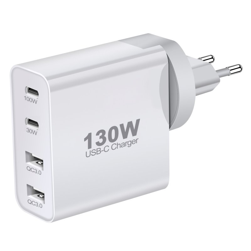 chargeur GaN 130W 4 ports (2x USB, 2x USB C) noir / Blanc