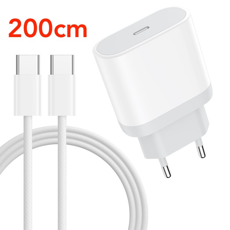 iPhone 16/15 - Kit 20W 200cm Chargeur USB C Rapide et 2M Cable USB C Charge Rapide