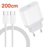 iPhone 16/15 - Kit 20W 200cm Chargeur USB C Rapide et 2M Cable USB C Charge Rapide