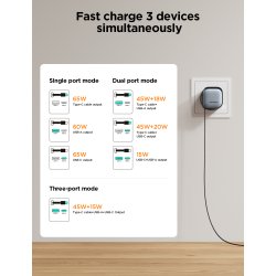 Chargeur GaN 65 W avec câble rétractable (UE) - Noir