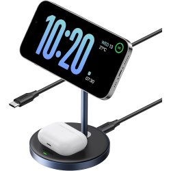 UGREEN MagFlow Chargeur Induction iPhone Qi Compatible avec MagSafe Chargeur sans Fil 2 en 1 Stand Chargeur Rapide