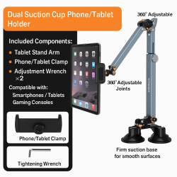 Support Téléphone/Tablette à Double Ventouse – Alliage d’aluminium 13 pouces max