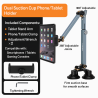 Support Téléphone/Tablette à Double Ventouse – Alliage d’aluminium 13 pouces max