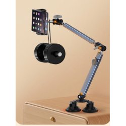 Support Téléphone/Tablette à Double Ventouse – Alliage d’aluminium 13 pouces max