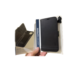 iPhone 12 pro/12 -Étui au format livre en cuir véritable avec poches