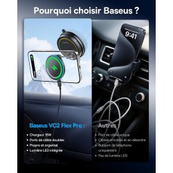 Baseus VC2 Flex Pro 15W Chargeur Magsafe Voiture pour iPhone 17 16 15 14 13 Pro Max