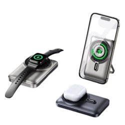 Batterie de secours magsafe 10000mAh Magnétique 3-en-1 avec béquille