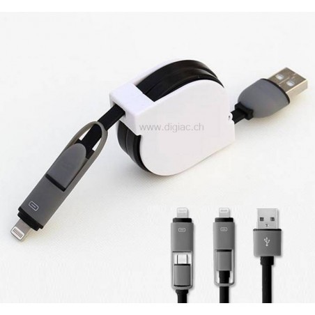 Cable 2 en 1 Micro USB Lightning plat Cable 2 en 1 Micro USB Lightning plat