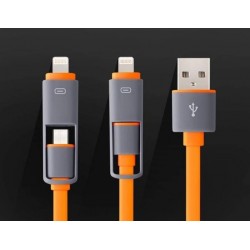 Cable 2 en 1 Micro USB Lightning plat