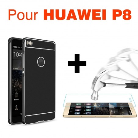 HUAWEI P8 - Kit coque noir+protection écran en verre trempé