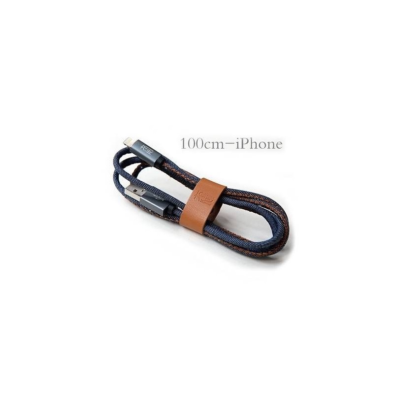 Lightning Chargeur USB câble de données de Jeans 1 mètre avec la bande de rangement