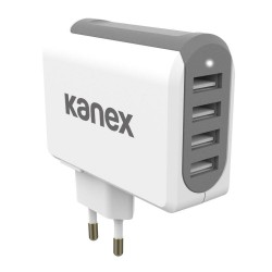Kanex Chargeur mural USB à 4 ports avec 4.8A et 4x USB-A pour tous les iPhone, iPad, Smartphones et tablettes - Blanc