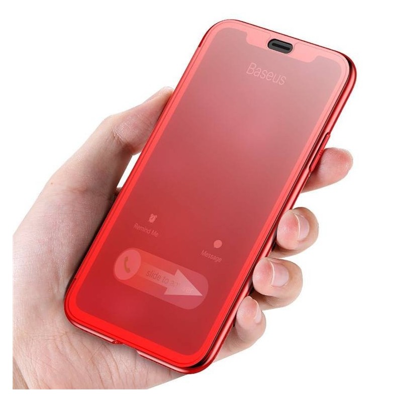 iPhone X - Coque FLIP CASE à Rabat couverture tactile avec verre trempé intégré - rouge