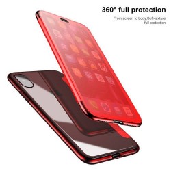 iPhone X - Coque FLIP CASE à Rabat couverture tactile avec verre trempé intégré - rouge